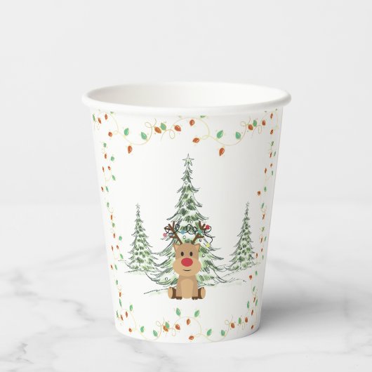 Rendier Kerstvakantie Lichten Winterbomen Papieren Bekers (Achterkant)
