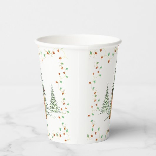 Rendier Kerstvakantie Lichten Winterbomen Papieren Bekers (Rechts)