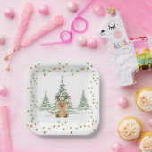 Rendier Kerstvakantie Lichten Winterbomen Papieren Bordje (Feest)