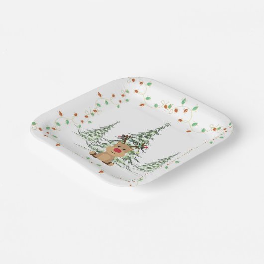 Rendier Kerstvakantie Lichten Winterbomen Papieren Bordje (Gebogen)