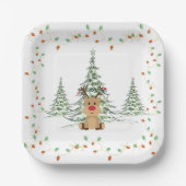 Rendier Kerstvakantie Lichten Winterbomen Papieren Bordje (Voorkant)
