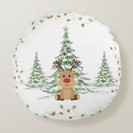 Rendier Kerstvakantie Lichten Winterbomen Rond Kussen