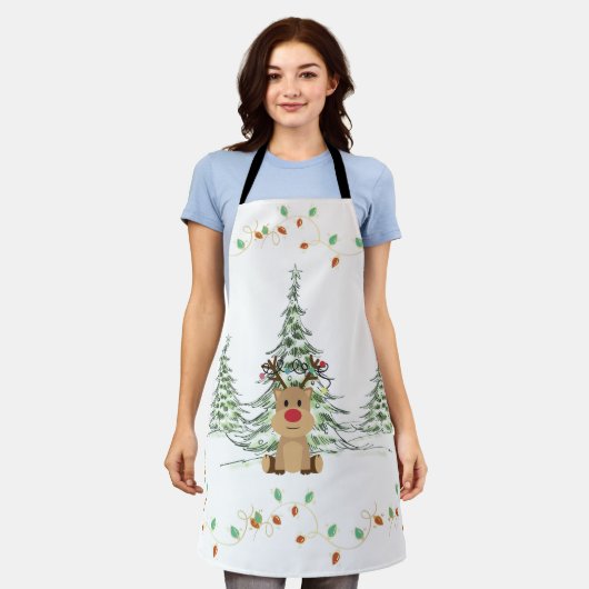 Rendier Kerstvakantie Lichten Winterbomen Schort (Gedragen)