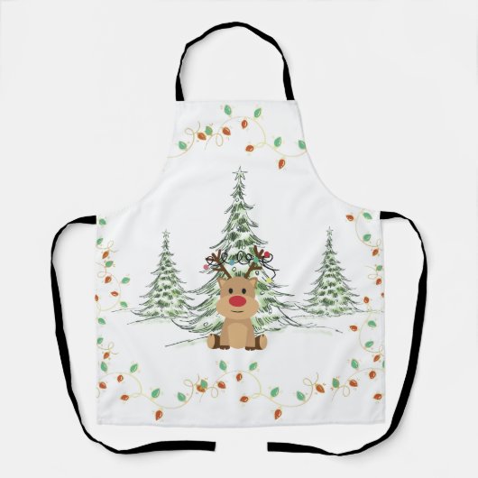 Rendier Kerstvakantie Lichten Winterbomen Schort (Voorkant)