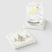 Rendier Kerstvakantie Lichten Winterbomen Stenen Onderzetter (Zijkant)