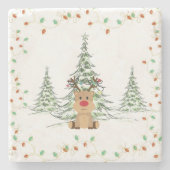 Rendier Kerstvakantie Lichten Winterbomen Stenen Onderzetter (Voorkant)