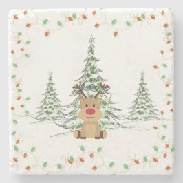 Rendier Kerstvakantie Lichten Winterbomen Stenen Onderzetter