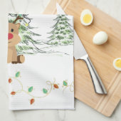 Rendier Kerstvakantie Lichten Winterbomen Theedoek (Quarter Fold)