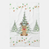 Rendier Kerstvakantie Lichten Winterbomen Theedoek (Verticaal)