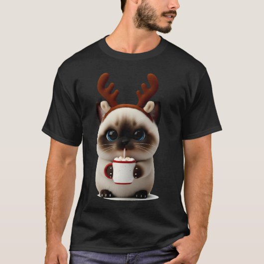 Rendier Kitten met Warme Chocolade T-shirt (Voorkant)