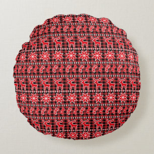 Rendier Kous Fair Isle Kerstpatroon Rond Kussen