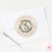 Rendier krans kerst retour adres ronde sticker (Envelop)