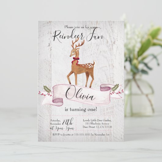 Rendier Leuke eerste verjaardag uitnodiging (Staand voorkant)