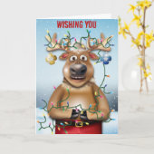 Rendier Lights Funny Christmas Kaart (Gele Bloem)