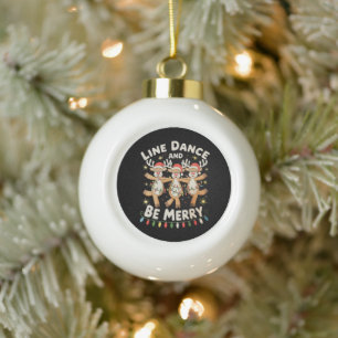 Rendier Lijn Dans en vrolijke kerstlichten Keramische Bal Ornament