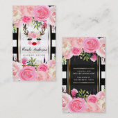 Rendier Make-up Gouden Glitter Ogen Roze Bloemen Visitekaartje (Voorkant / Achterkant)