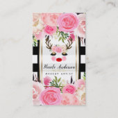 Rendier Make-up Gouden Glitter Ogen Roze Bloemen Visitekaartje (Voorkant)