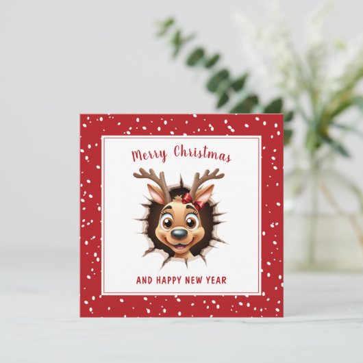 Rendier Meisje doorbreken door Grappige Kerstmis Kaart (Staand voorkant)