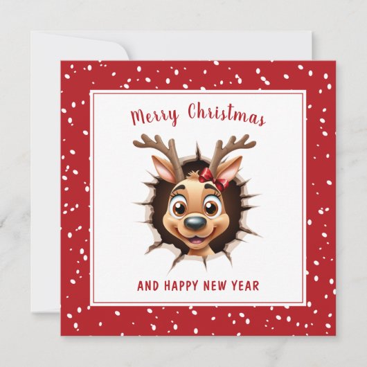 Rendier Meisje doorbreken door Grappige Kerstmis Kaart (Voorkant)