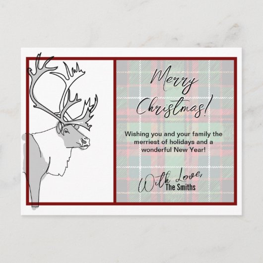 Rendier Merry Christmas Plaid  Feestdagenkaart (Voorkant)