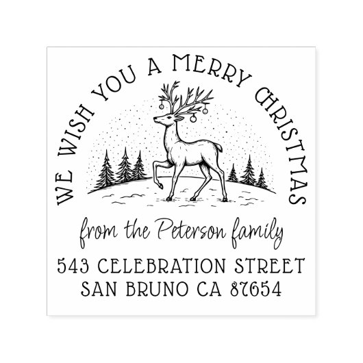 Rendier met Baubles in Antlers Vrolijk Kerstfeest Zelfinktende Stempel (Design)