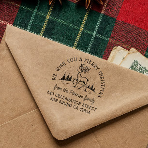 Rendier met Baubles in Antlers Vrolijk Kerstfeest Zelfinktende Stempel