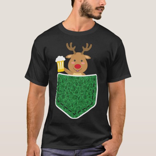 Rendier met bier in zak grappig volwassen Kerstmis T-shirt (Voorkant)
