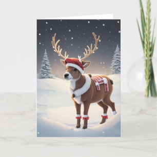 Rendier met een kerstmuts feestdagen kaart
