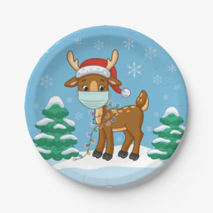 Rendier met een masker voor Kerstmis Papieren Bordje