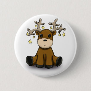 Rendier met Gele Sterren Ronde Button 5,7 Cm