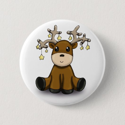Rendier met Gele Sterren Ronde Button 5,7 Cm (Voorkant)