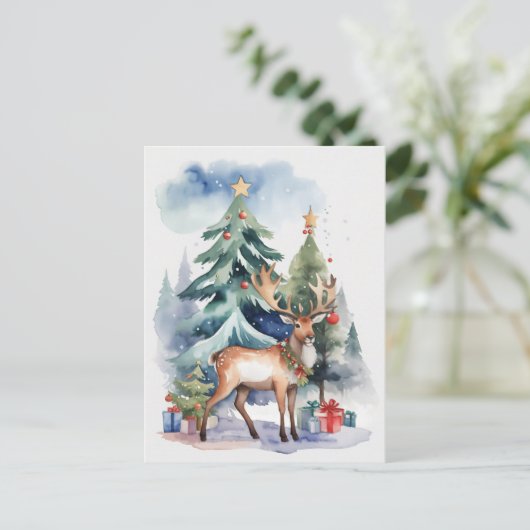 Rendier met geschenken briefkaart (Staand voorkant)