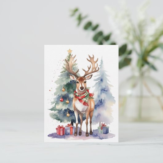 Rendier met geschenken briefkaart (Staand voorkant)