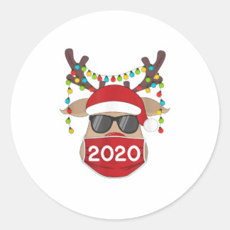 rendier met gezichtsmasker Kerstmis 2020 Ronde Sticker