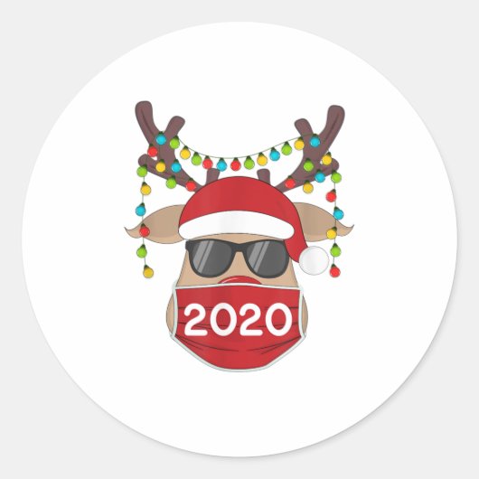 rendier met gezichtsmasker Kerstmis 2020 Ronde Sticker (Voorkant)