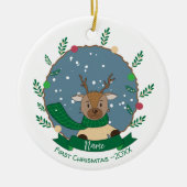 Rendier met Groene Sjaal 1e Kerstmis Ornament (Voorkant)