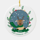 Rendier met Groene Sjaal 1e Kerstmis Ornament (Achterkant)