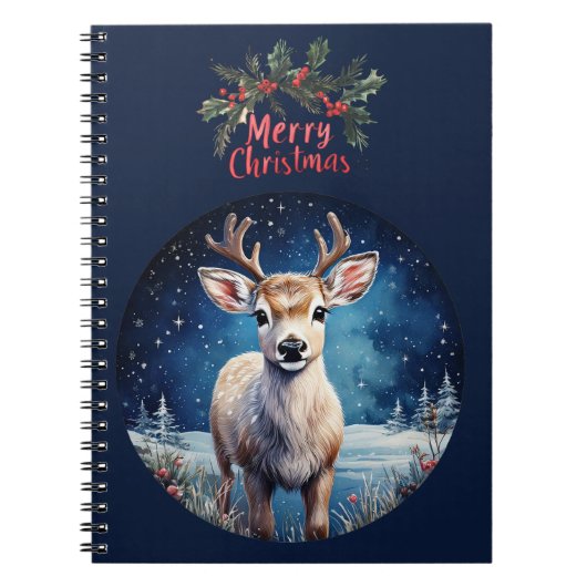 Rendier met Kerstmis krans groet Notitieboek (Voorkant)