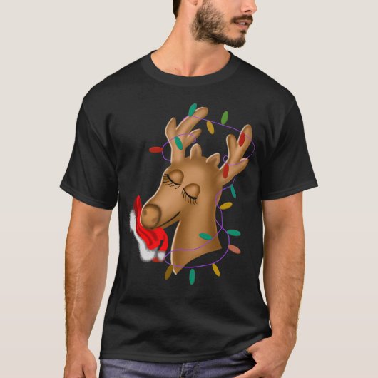 Rendier met kerstverlichting en Sinterklaas Pet T-shirt (Voorkant)