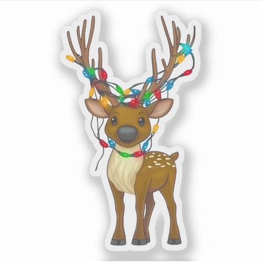Rendier met kerstverlichting op Antlers Sticker (Voorkant)