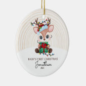 Rendier met Lichten Baby Eerste Kerstmis Keramisch Ornament (Rechts)