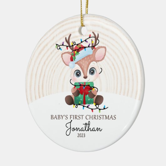 Rendier met Lichten Baby Eerste Kerstmis Keramisch Ornament (Links)