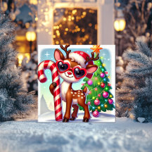 Rendier met snoepriet & Kerstboom