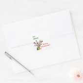 Rendier met versieringen en lichten op het gewei vierkante sticker (Envelop)