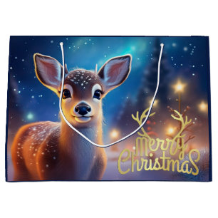Rendier met vrolijk kerstgroet groot cadeauzakje