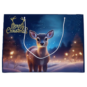 Rendier met vrolijke kerstgroet groot cadeauzakje