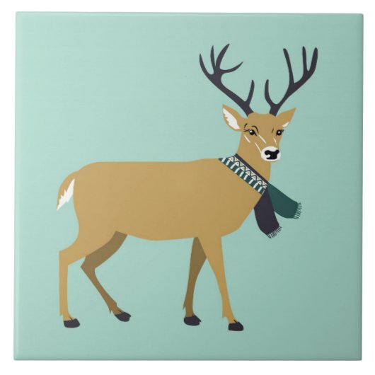 rendier met winterscharf (kerstdier) tegeltje (Voorkant)