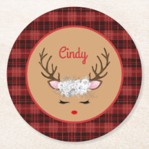 rendier met witte rozen op speldenstaart met naam