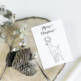 Rendier Minimalistische Zwarte Lijn Winter Kerstmi Feestdagenkaart