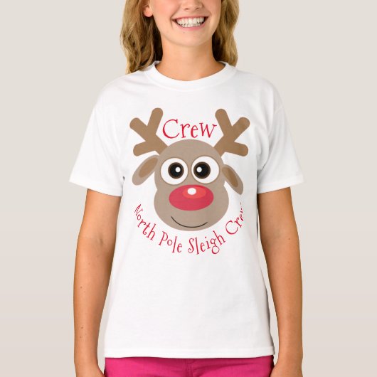 Rendier Noordpool Sleigh Bemanning Kerstmis T-shirt (Voorkant)